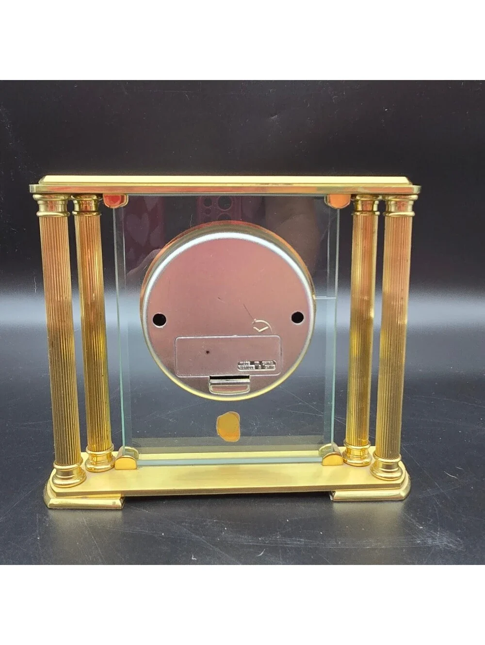 Vintage Howard Miller Athens Brass Glass Clock 613-627 Heavy Table Clock Working